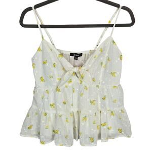 Babydoll Dainty Fairycore Top L White Yellow Floral Sheer Angelcore Coquette NWT